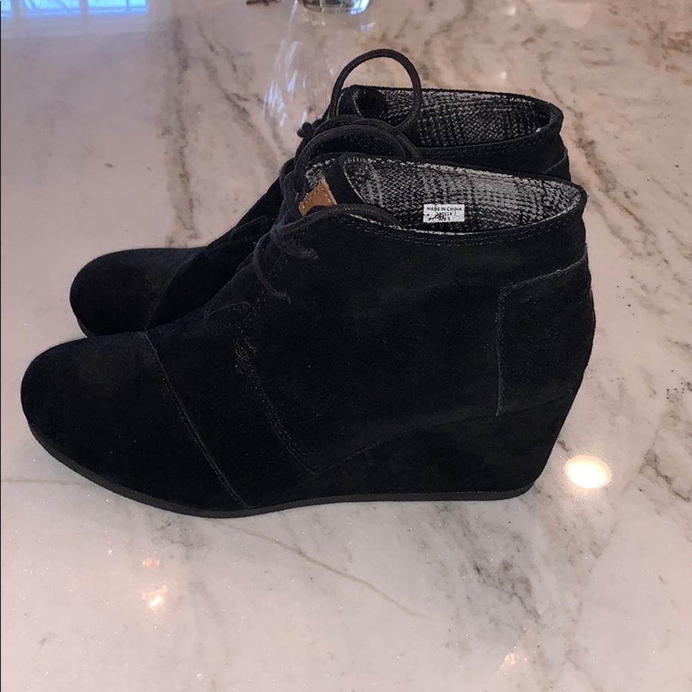 TOMS black suede wedge